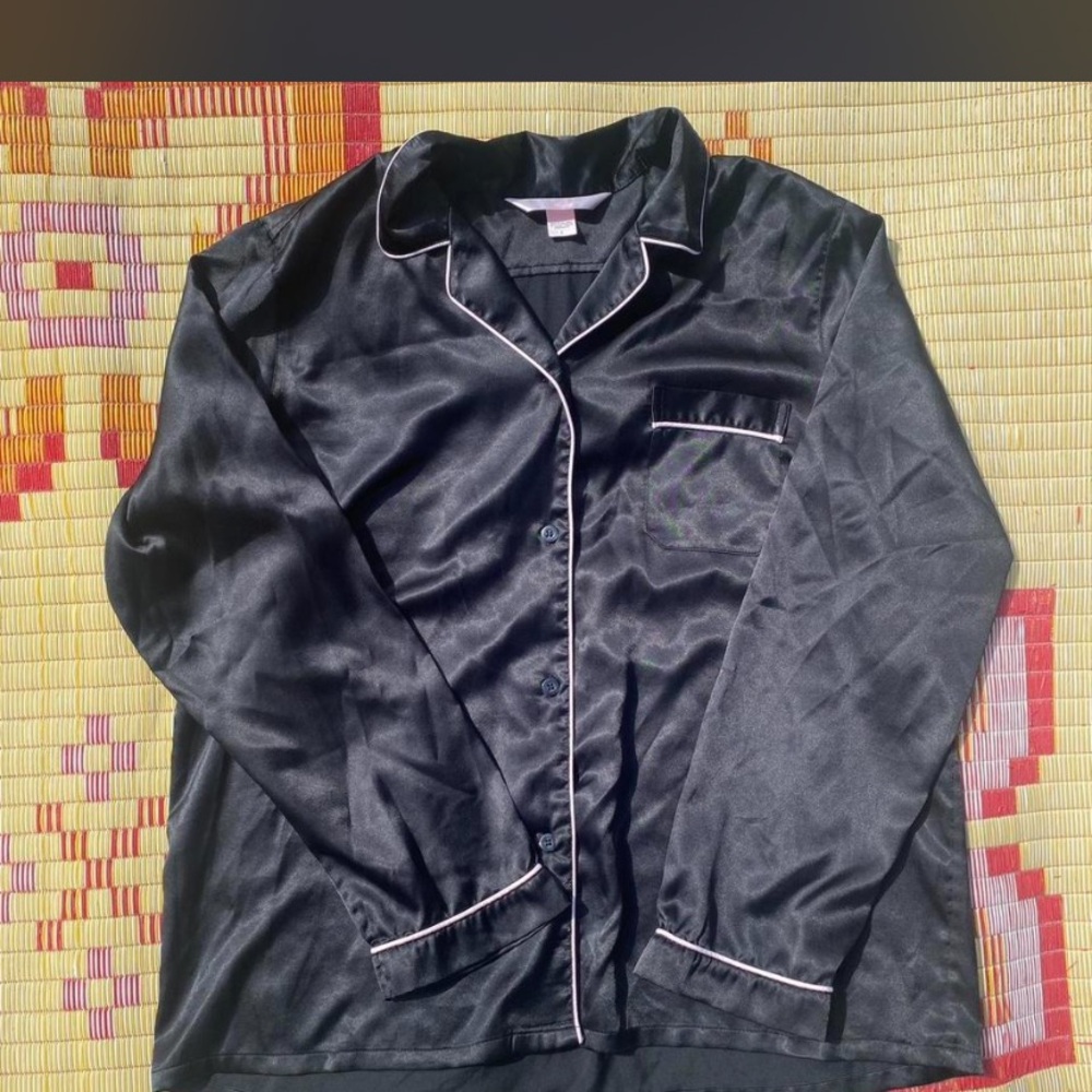 Victoria's Secret Black Satin Top with White Trim